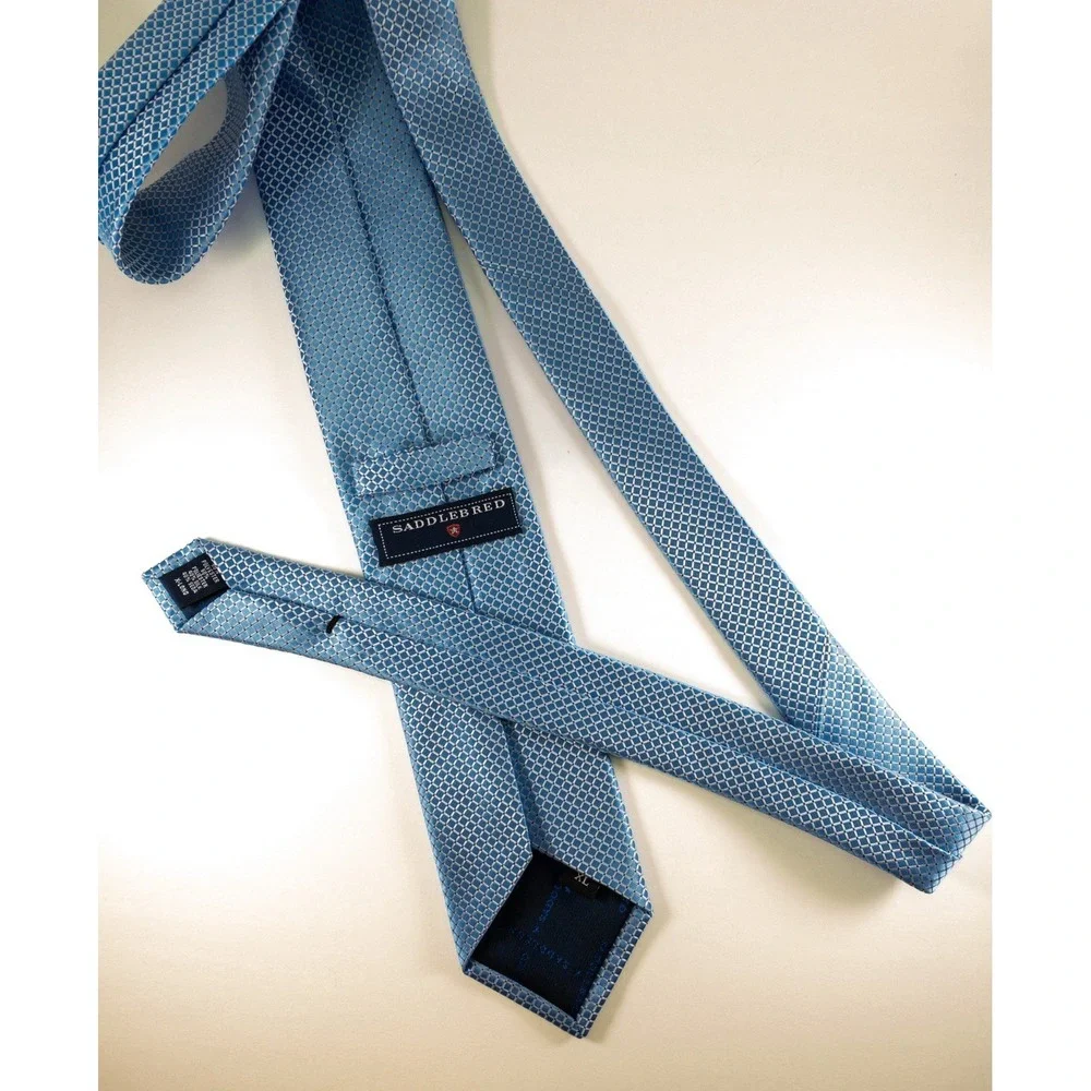 Saddlebred Slim  Silk Blend Tie, Micro Motif Woven Geometric Diamond,  Aqua, XL